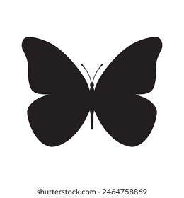 Butterfly black color, flying shape, vector design. Abstract modern monarch butterfly contours on white background for decoration design. Closeup design element, black butterfly, silhouette, icon, art