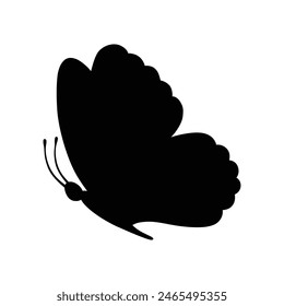 Butterfly black color, flying shape, vector design. Abstract modern monarch butterfly contours on white background for decoration design. Closeup design element, black butterfly, silhouette, icon, art