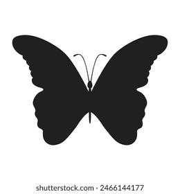 Butterfly black color, flying shape, vector design. Abstract modern monarch butterfly contours on white background for decoration design. Closeup design element, black butterfly, silhouette, icon, art