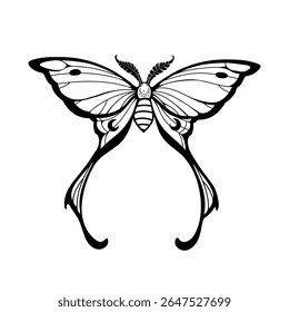 Butterfly, black design element on white background