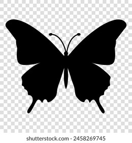 Butterfly black icon. Insect symbol. Vector illustration isolated on transparent background