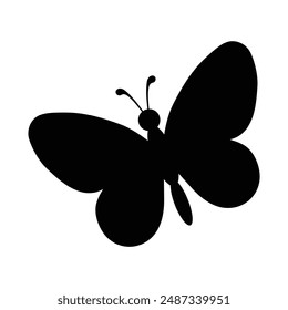Butterfly black illustration. Butterfly clipart. Black silhouette butterfly. Baby shower design elements. Party invitation, birthday celebration. Spring, summer decoration