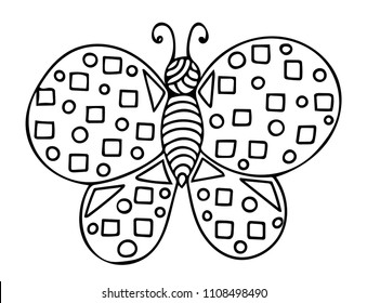 Butterfly black line isolated on the white background. Insect sign or symbol of butterfly.