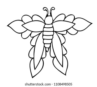 Butterfly black line isolated on the white background. Insect sign or symbol of butterfly.