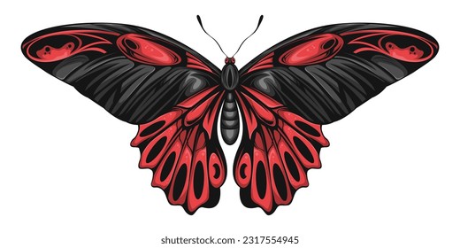 Butterfly With Black Red Wings Vector Illustration