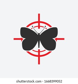 Butterfly black silhouette on a red target