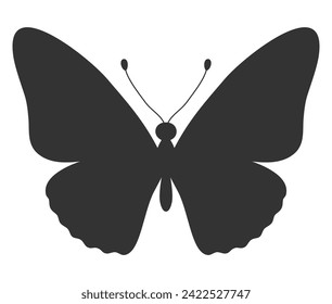 Butterfly black silhouette. Shape of butterfly wings, front view, tattoo template. Simple insect icon, vector illustration