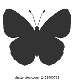 Silueta negra de mariposa. Forma de las alas de mariposa, vista frontal, plantilla de tatuajes. Icono de insecto simple, ilustración vectorial