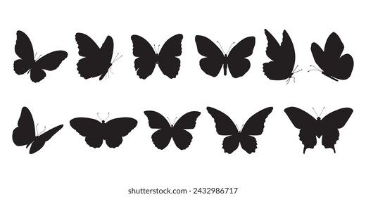 Conjunto de vector de silueta de mariposa negra, vector de colección de clipart de mariposa monarca.