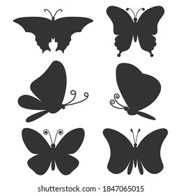 Butterfly black silhouettes set isolated on a white background.
