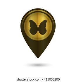 butterfly - black vector icon; golden  map pointer