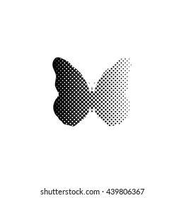 butterfly - black vector icon;  halftone illustration