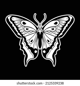 Butterfly black and white hand drawn style for tattoo stickers etc premium vector
