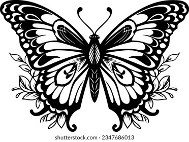 Butterfly - Black and White Isolated Icon - Vector illustration