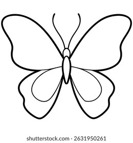 Butterfly black and white line drawing simple on white background