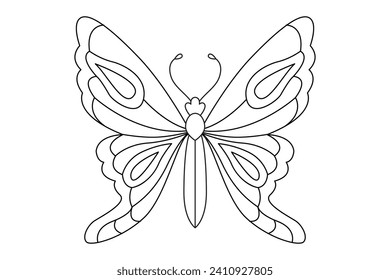 Butterfly black white logo isolated. Butterfly illustration. Beautiful insects isolated on white background. Spring summer seasons butterfly. design element. Coloring page Vector illustration