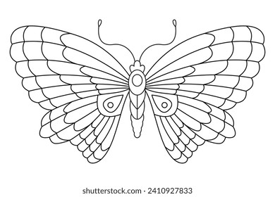 Butterfly black white logo isolated. Butterfly illustration. Beautiful insects isolated on white background. Spring summer seasons butterfly. design element. Coloring page Vector illustration