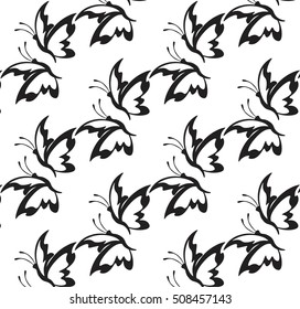 butterfly black and white seamless pattern background.
