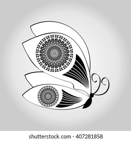 Butterfly black and white sketch on gray gradient background