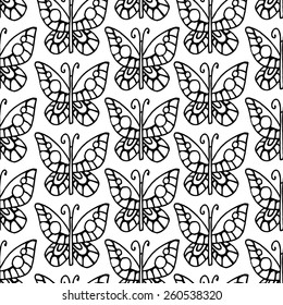 Butterfly black and white vector seamless pattern
