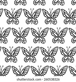 Butterfly black and white vector seamless pattern