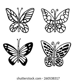 Butterfly black and white vector set.