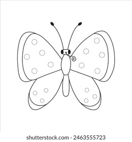 Butterfly with black and white wings in the style of wavy lines and organic shapes, hand drawn stickers, One single line drawing of beautiful butterfly.