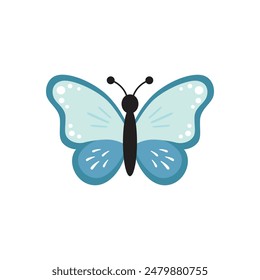 Butterfly blue color, flying shape, vector design. Abstract modern monarch butterfly contours on white background for decoration design. Closeup design element, blue butterfly, silhouette, icon, art