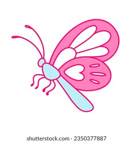 Butterfly in blue and pink colors. Nostalgia for the 2000 years. Y2k style.