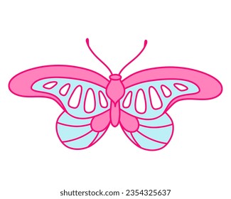 Butterfly in blue and pink colors. Nostalgia for the 2000 years. Y2k style.