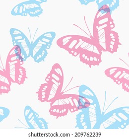 butterfly blue and pink seamless