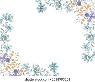 Butterfly and Blue Watercolor Flower Border