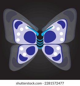 Ein Schmetterling mit blauen und weißen Flecken, 2D-Animationsgrafik, Vektorgrafik