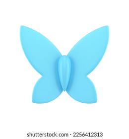 Butterfly blue winged bug ornamental decorative element 3d icon realistic vector illustration. Flying glossy insect spring summer holiday decor minimalist fashion abstract bow for holiday celebrate