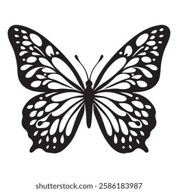 Butterfly in bohemian black and white silhouette illustration, butterfly silhouette in bohemian, boho, nature illustration on white background, Black and white butterfly set in boho style