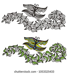 Butterfly and branch. Vector illustration