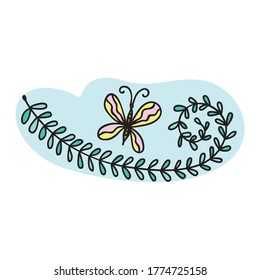 Mariposa y rama. Ilustración del vector
