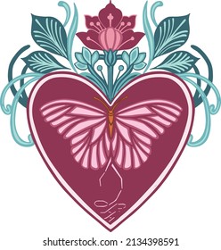 butterfly bright colored ethnic boho style vector illustration