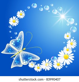 Butterfly, bubbles and flowers