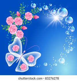 Butterfly, bubbles and roses