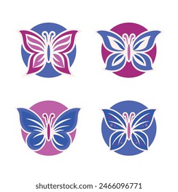 Butterfly bug silhouettes vector illustration isolated on white background. Biology or zoology and beauty animal. Suited for logo, t-shirt, tattoo, print, icon, education. Colorful. Editable color