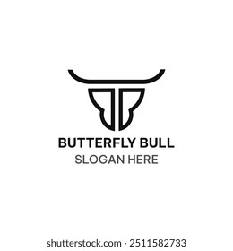 Butterfly bull logo template in simple line style. Creative animal vector illustration