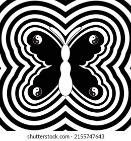 Burst de mariposa Yin Yang Psychedelic Butterfly Retro Burst Fun Funky Retro Y2K 90s Moda Seamless Repeat Pattern