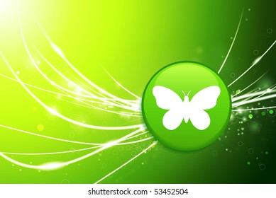 Butterfly Button on Green Abstract Light Background Original Illustration