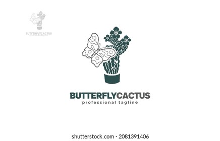 Butterfly cactus logo design. vector