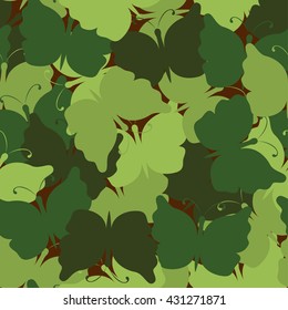 Butterfly camouflage seamless vector pattern. Nature seamless background. Wood camo. Vector illustration. Can be used for cards, invitations, fabrics, wallpapers, wrapping design, scrap-booking