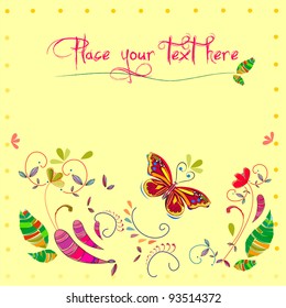 Butterfly card with flowers and leafs calming background sunny nature