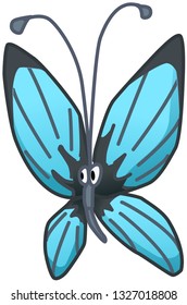 Butterfly cartoon character color vector illustration, vertical, over white, isolated