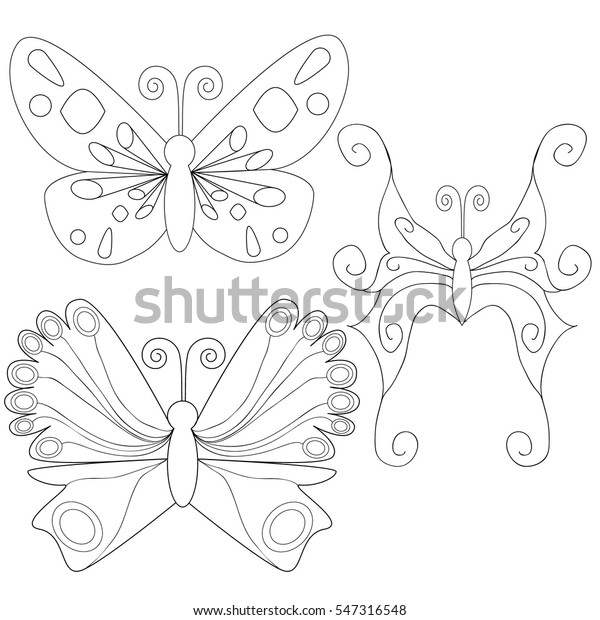 butterfly cartoon coloring set stock vector royalty free