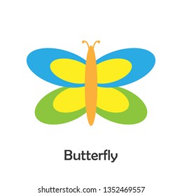 Butterfly in cartoon style, spring card for kid, preschool activity for children, vector illustration